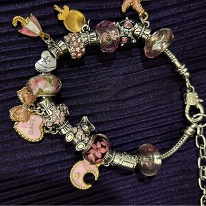 Elegant Pink and Silver Charm Bracelet